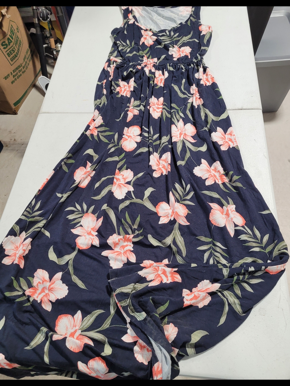 Amazon Essentials Navy Maxi Dress with Pink Floral Print